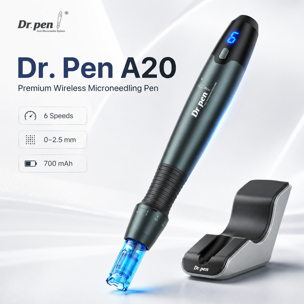 Dr. Pen A20 wireless microneedling pen with charging stand